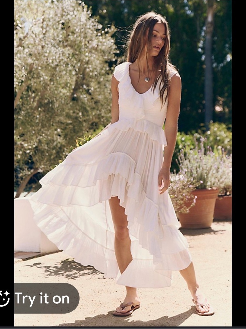 Free People Ivory Ruffled High-Low Maxi Dress SP
